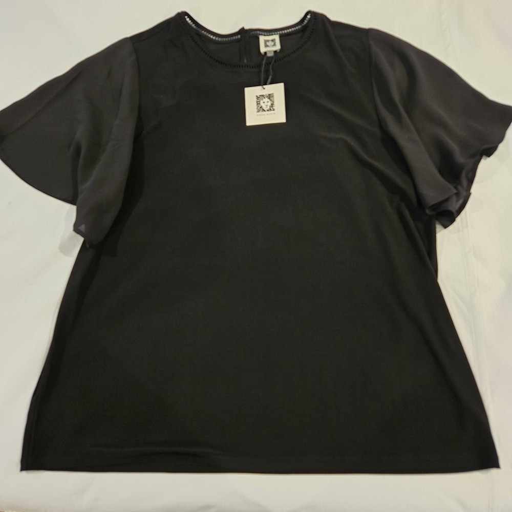 NWT ANNE KLEIN Women's Black Stretch Knit Short Flutter Sleeve Top Plus Size 2X